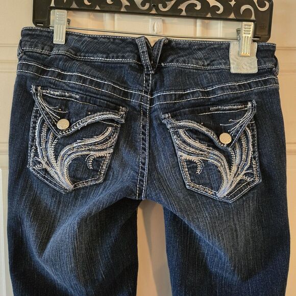 Ariya Jeans Junior 5/6 Embroidered denim blue Bootcut 30x32 Bling Y2K Low-Rise - Picture 5 of 12